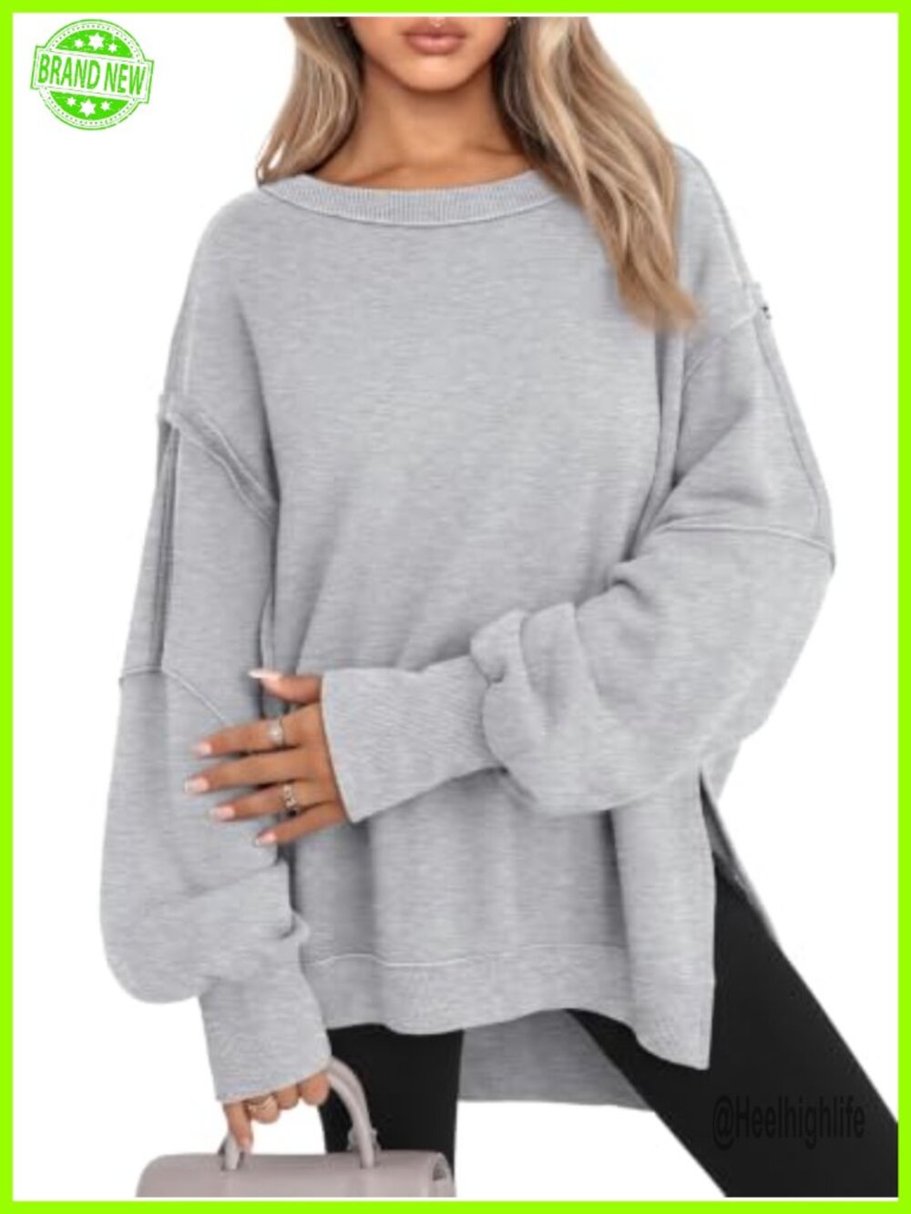 Oversized Crewneck Sweatshirt Y2K Pullover Loose Fit Side Slits